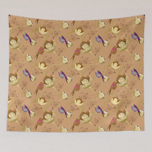 Item preview, Golden Aviary Elegant Songbirds and Ochre Blooms designed and sold by phatlizzardart.
