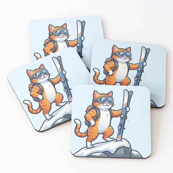 Item preview, Ginger Cat Skier Alpine Mountain Peak Adventure designed and sold by HappySproutArt.