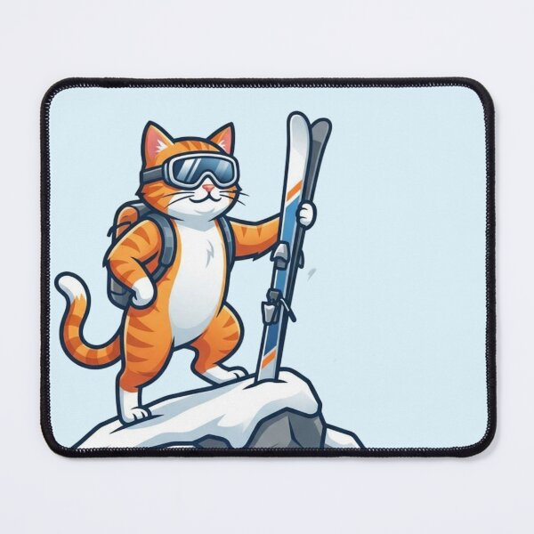 Item preview, Ginger Cat Skier Alpine Mountain Peak Adventure designed and sold by HappySproutArt.