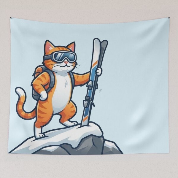 Item preview, Ginger Cat Skier Alpine Mountain Peak Adventure designed and sold by HappySproutArt.