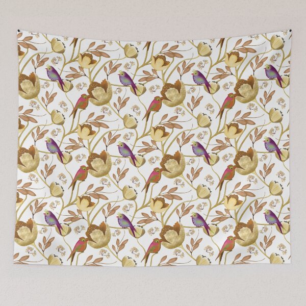 Item preview, Golden Aviary Elegant Songbirds and Ochre Blooms designed and sold by phatlizzardart.