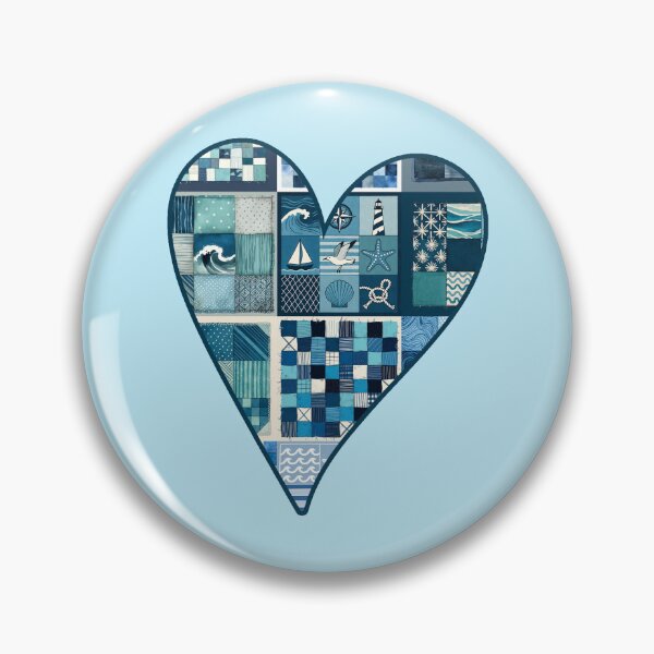 Item preview, Coastal Nostalgia Patchwork Heart - Faux Patchwork - Coastal Love Art Print 1/4 designed and sold by Beachy.