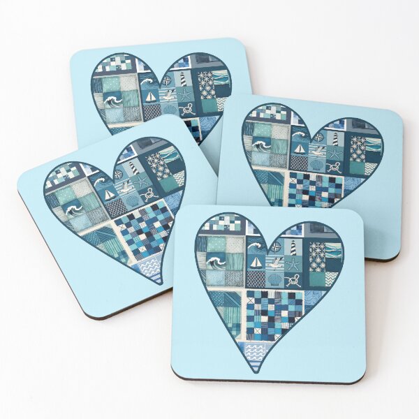 Item preview, Coastal Nostalgia Patchwork Heart - Faux Patchwork - Coastal Love Art Print 1/4 designed and sold by Beachy.