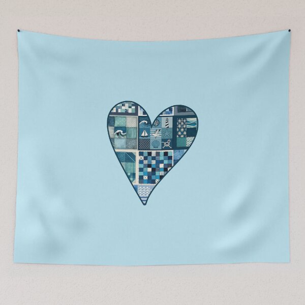 Item preview, Coastal Nostalgia Patchwork Heart - Faux Patchwork - Coastal Love Art Print 1/4 designed and sold by Beachy.