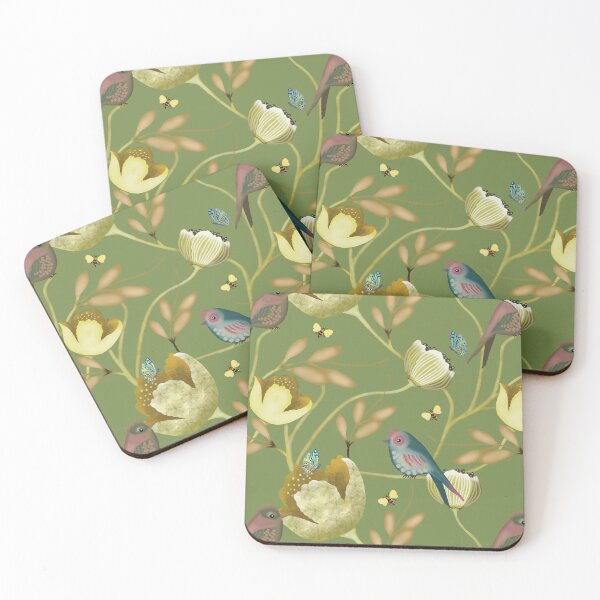 Item preview, Golden Aviary Elegant Songbirds and Ochre Blooms designed and sold by phatlizzardart.