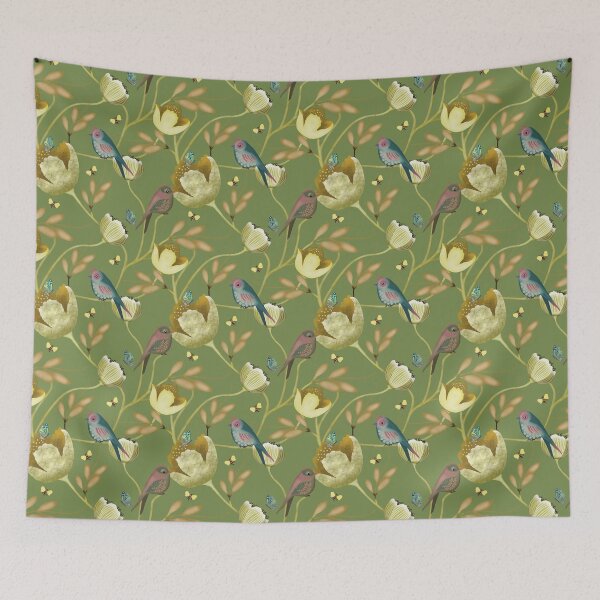 Item preview, Golden Aviary Elegant Songbirds and Ochre Blooms designed and sold by phatlizzardart.