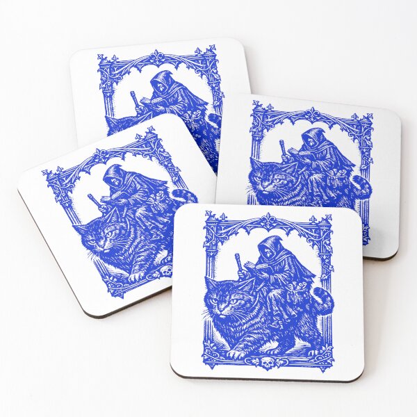 Item preview, Dark Gothic Woodcut Scholar on Giant Cat – Blue Edition designed and sold by Wild Shirt Studio.
