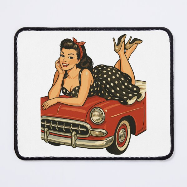 Item preview, Rockabilly pin-up on a vintage car in retro style designed and sold by Pineapple-Tree.