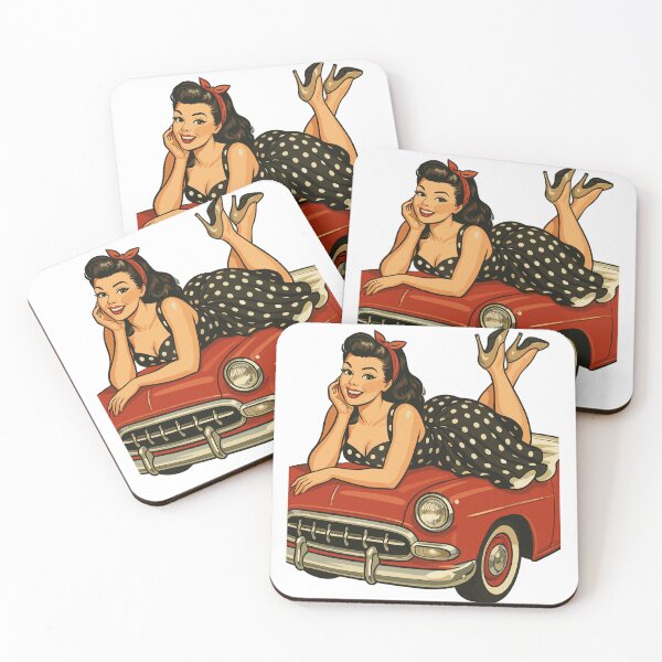 Item preview, Rockabilly pin-up on a vintage car in retro style designed and sold by Pineapple-Tree.