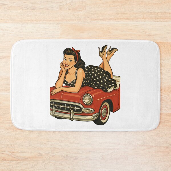 Item preview, Rockabilly pin-up on a vintage car in retro style designed and sold by Pineapple-Tree.