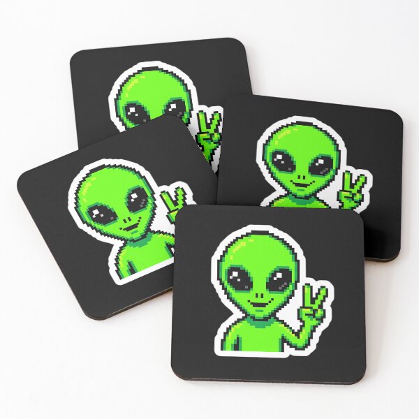 Item preview, Cute Kawaii Pixel Art Green Alien Peace Sign designed and sold by PixelAlchemyHQ.