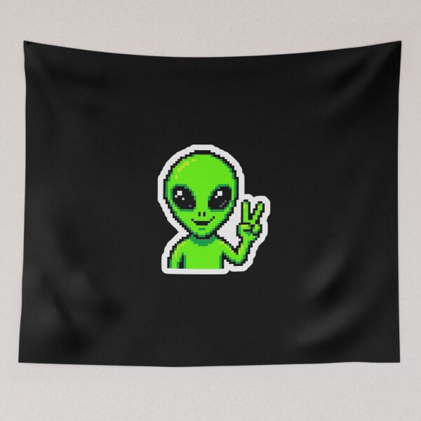 Item preview, Cute Kawaii Pixel Art Green Alien Peace Sign designed and sold by PixelAlchemyHQ.
