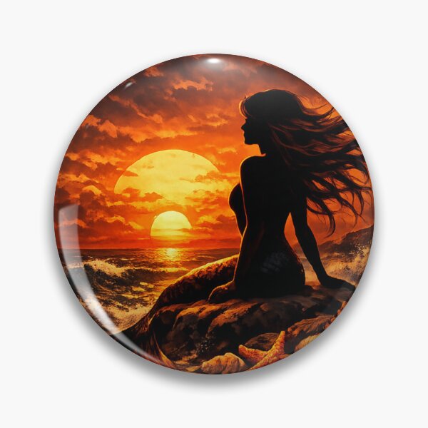 Item preview, Cinematic Mermaid Sunset – Golden Horizon Circle Art designed and sold by TheJoyfulPen.