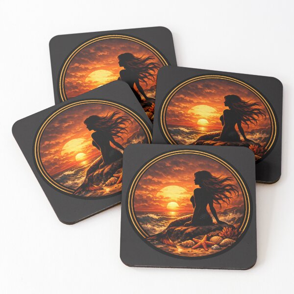 Item preview, Cinematic Mermaid Sunset – Golden Horizon Circle Art designed and sold by TheJoyfulPen.