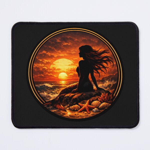 Item preview, Cinematic Mermaid Sunset – Golden Horizon Circle Art designed and sold by TheJoyfulPen.
