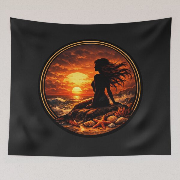 Item preview, Cinematic Mermaid Sunset – Golden Horizon Circle Art designed and sold by TheJoyfulPen.