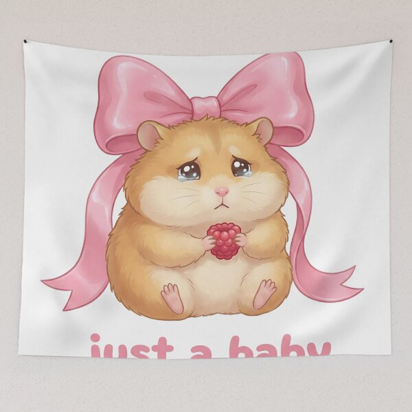 Item preview, Just A Baby Funny Crying Hamster Pink Bow designed and sold by DigitalAnnaBanana.