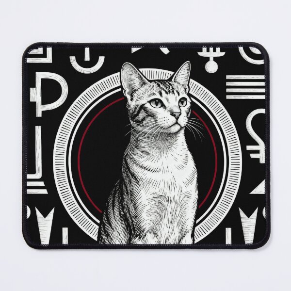 Item preview, Sacred Geometry Egyptian Cat – Minimalist Mystic Black and White Art designed and sold by CatVibesStudio.