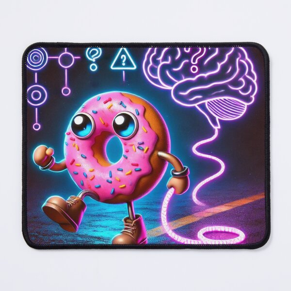 Item preview, Follow My Brain – Confused Donut on a Leash | Neon Overthinking Meme Art designed and sold by ComedyInkFactor.