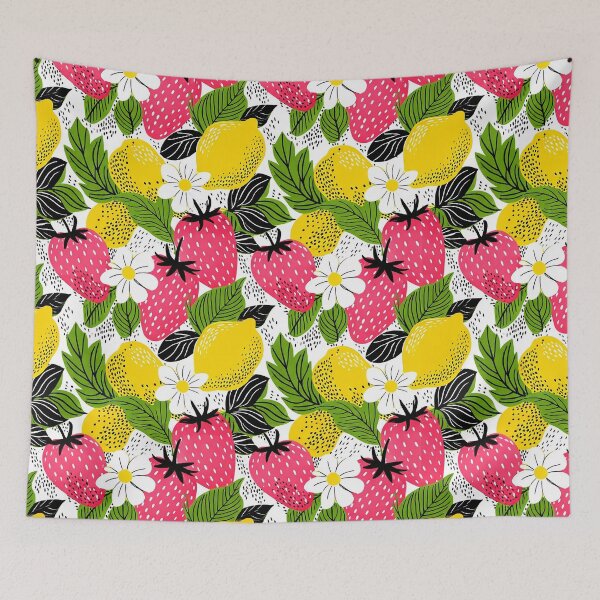 Aperçu de l'œuvre Motif fraise-citron — Imprimé floral rétro à fruits créée et vendue par HotFluff.