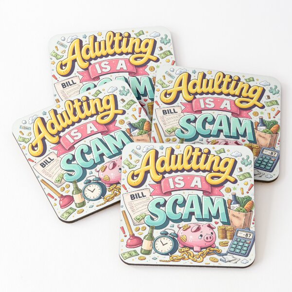 Item preview, Adulting Is a Scam Cute Cartoon Quote, Funny Adult Life Humor, Colorful Money Bills Piggy Bank Illustration designed and sold by BuzzworthyDLs.