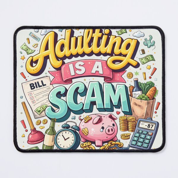 Item preview, Adulting Is a Scam Cute Cartoon Quote, Funny Adult Life Humor, Colorful Money Bills Piggy Bank Illustration designed and sold by BuzzworthyDLs.