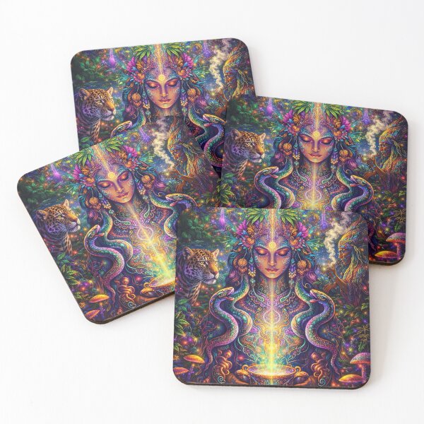 Item preview, Psychedelic Shaman Goddess – Mystic Jungle Energy with Jaguar and Sacred Serpents designed and sold by Dominik1994.