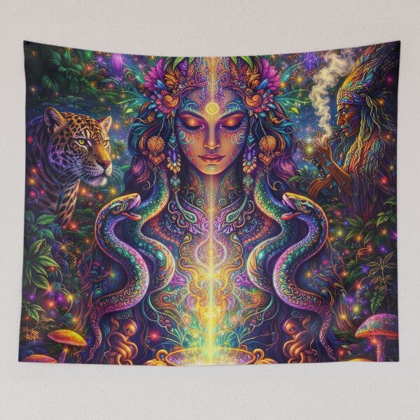 Item preview, Psychedelic Shaman Goddess – Mystic Jungle Energy with Jaguar and Sacred Serpents designed and sold by Dominik1994.