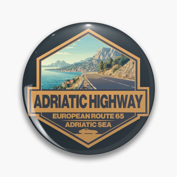 Item preview, Adriatic Highway Coast Travel Art Badge designed and sold by KrisSidDesigns.