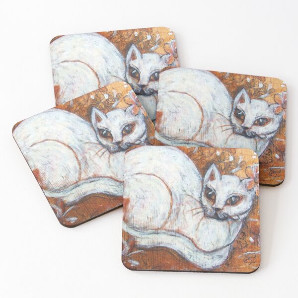 Item preview, Ethereal White Cat and Wildflower Artwork by Katt Yanda designed and sold by Artist-Katt-Yanda.