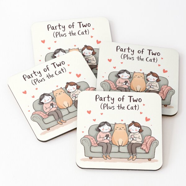 Item preview, Party of Two Plus the Cat - Funny Introvert Couple Illustration designed and sold by PixelPrintsCo.