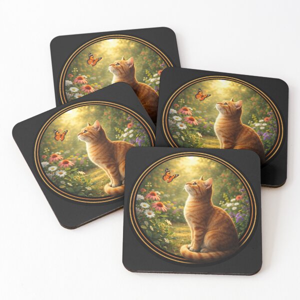 Item preview, Golden Garden Gaze – Orange Tabby & Butterfly Circle Art designed and sold by TheJoyfulPen.