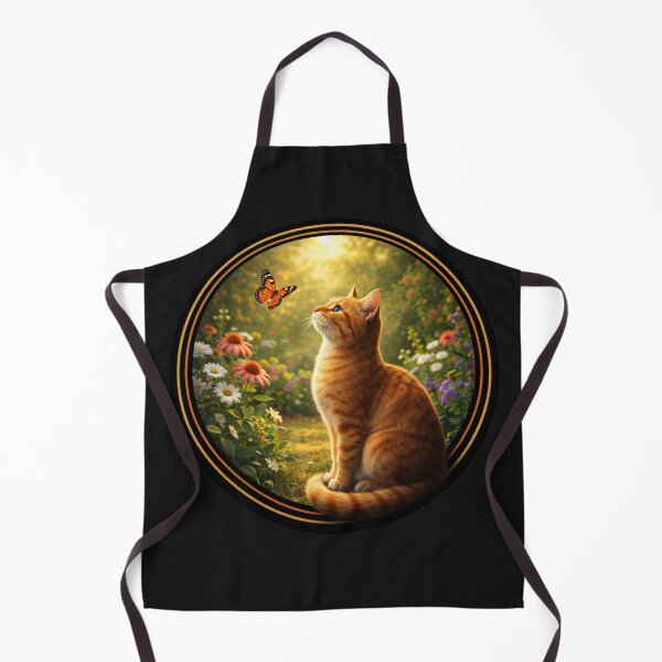 Item preview, Golden Garden Gaze – Orange Tabby & Butterfly Circle Art designed and sold by TheJoyfulPen.