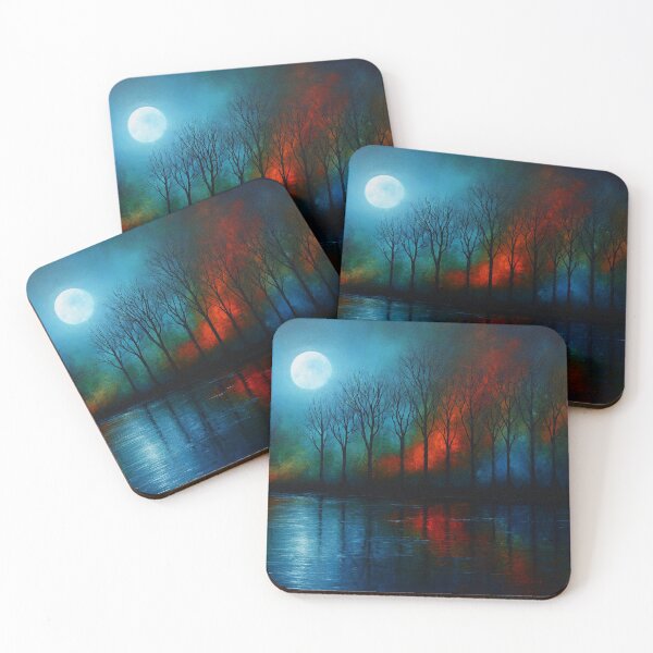 Item preview, Moonlit Forest Reflections Night Landscape Painting designed and sold by Joey Santiago.