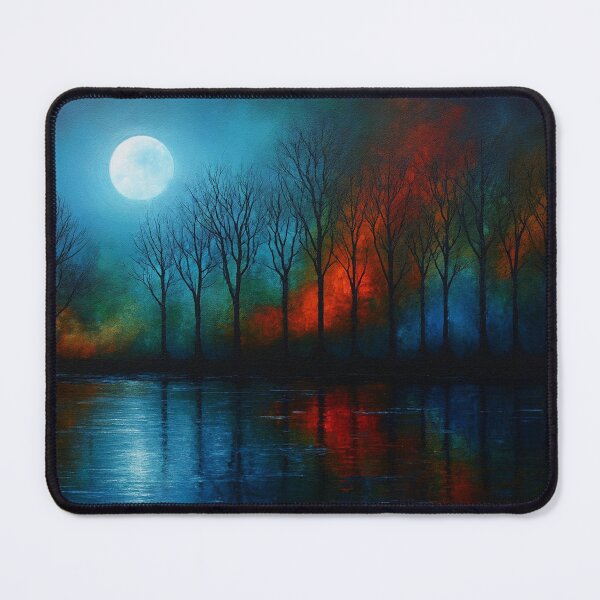 Item preview, Moonlit Forest Reflections Night Landscape Painting designed and sold by Joey Santiago.
