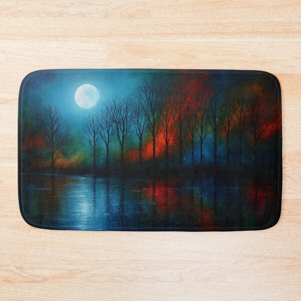 Item preview, Moonlit Forest Reflections Night Landscape Painting designed and sold by Joey Santiago.