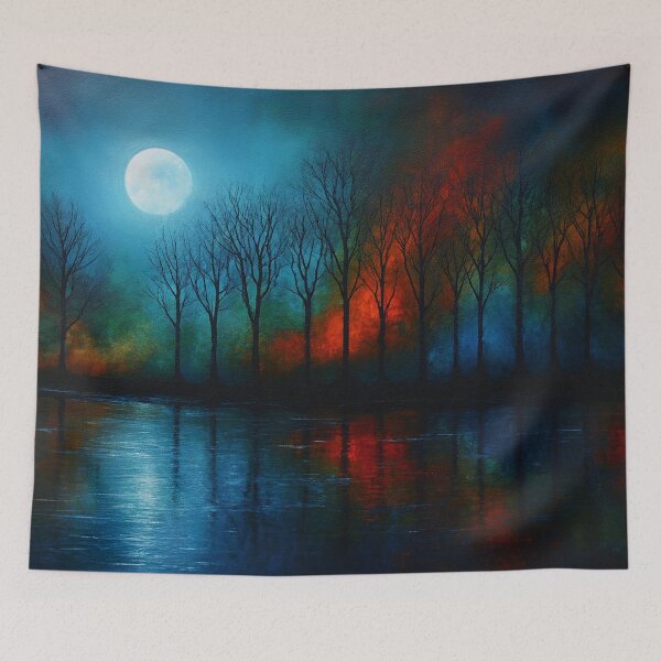 Item preview, Moonlit Forest Reflections Night Landscape Painting designed and sold by Joey Santiago.