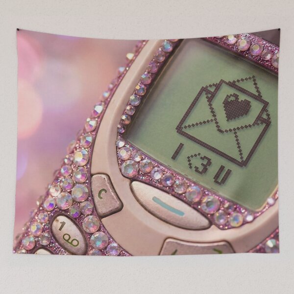 Item preview, Bedazzled Pink Y2K Retro Cell Phone Love Message designed and sold by DigitalAnnaBanana.