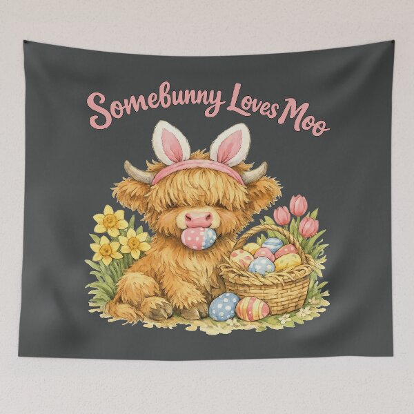 Item preview, Somebunny Loves Moo - Easter Highland Cow designed and sold by DigitalGlade.