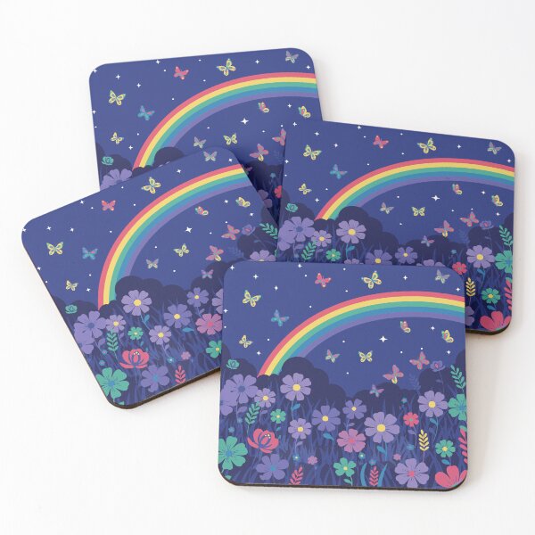 Item preview, Retro Midnight Meadow: Rainbow & Butterflies Floral Aesthetic designed and sold by Far Out Goods.