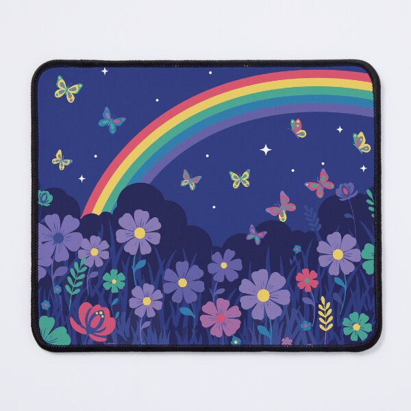 Item preview, Retro Midnight Meadow: Rainbow & Butterflies Floral Aesthetic designed and sold by Far Out Goods.