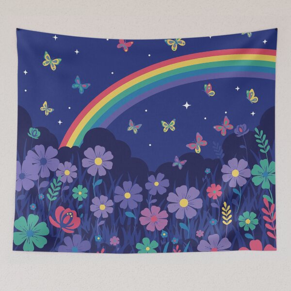 Item preview, Retro Midnight Meadow: Rainbow & Butterflies Floral Aesthetic designed and sold by Far Out Goods.