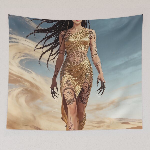 Item preview, Golden Desert Goddess: Mystical Tattooed Queen in Sandstorm designed and sold by Hen-C-Art.