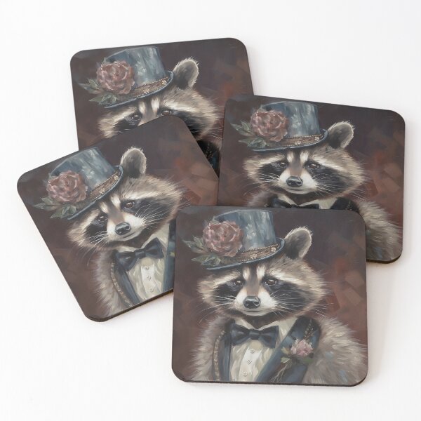 Item preview, Vintage Gatsby Raccoon Portrait with Rose Top Hat designed and sold by naughty-raccoon.