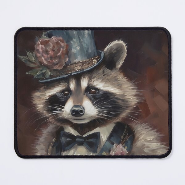 Item preview, Vintage Gatsby Raccoon Portrait with Rose Top Hat designed and sold by naughty-raccoon.