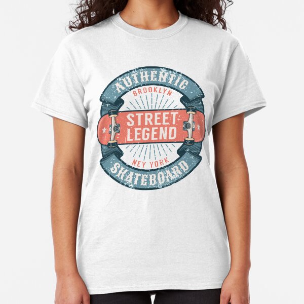 Hipster skateboarding logo with round ribbon and inverted skateboard Classic T-Shirt
