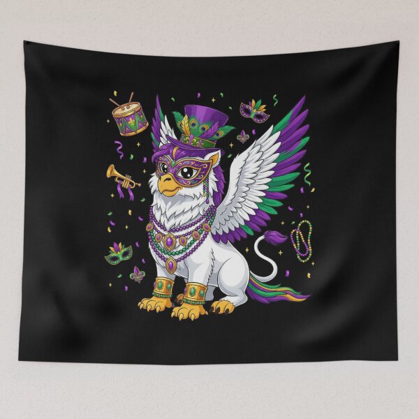 Item preview, Mardi Gras Griffin With Mask And Beads designed and sold by CORJIDOG-ART.