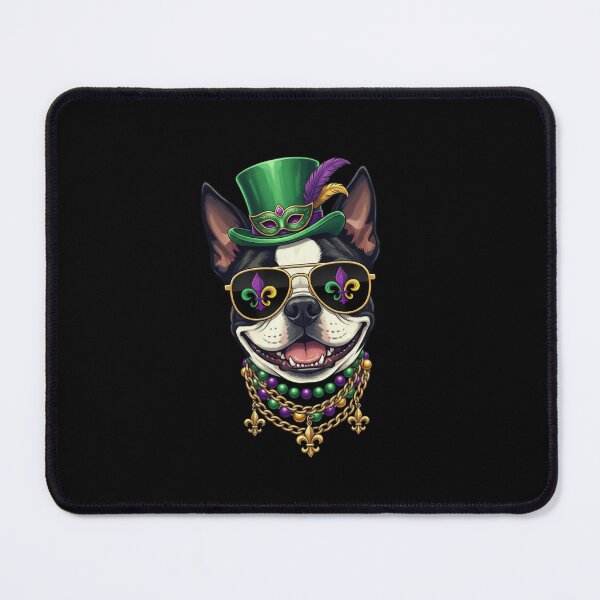 Item preview, Mardi Gras Boston Terrier Sunglasses Beads Top Hat Mask designed and sold by CORJIDOG-ART.