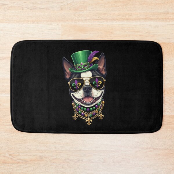 Item preview, Mardi Gras Boston Terrier Sunglasses Beads Top Hat Mask designed and sold by CORJIDOG-ART.