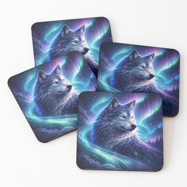 Item preview, Wolf Aurora Guardian Northern Lights Art designed and sold by GeoWild Designs.